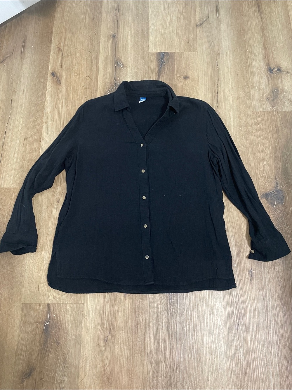 Old Navy 100% Cotton Gauze Black Button-Down Women's Shirt